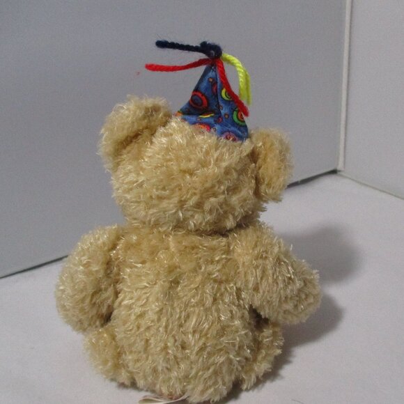 Ty Happy Birthday Beanie Baby Fuzzy Teddy Bear Plush with Party Hat and Bow 2005 - Picture 2 of 5